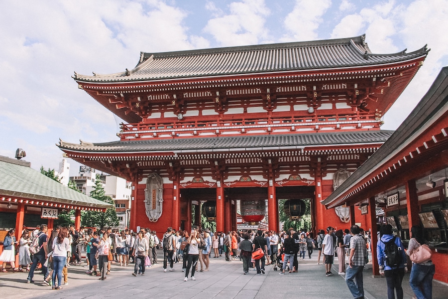Crowds at a temple in Tokyo, Japan, one of the best places to travel solo as a female