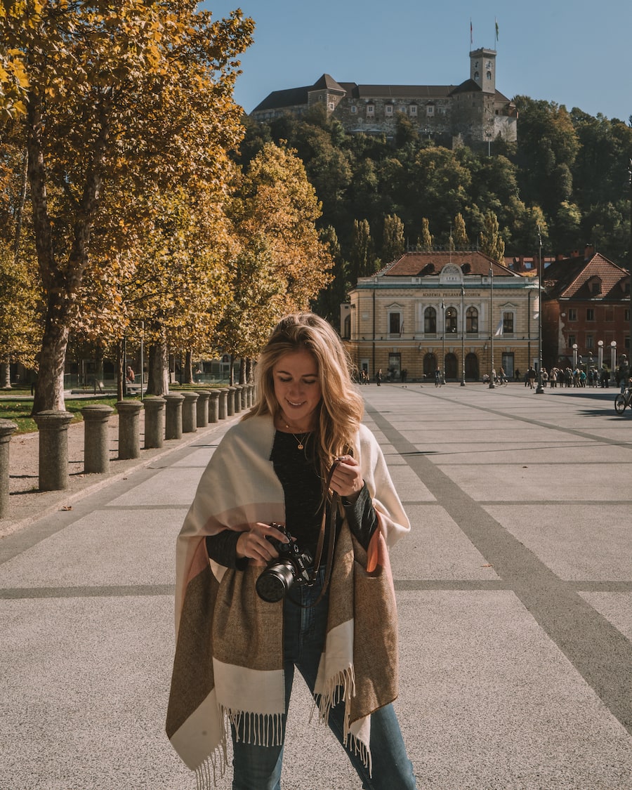Michelle Halpern in Ljubljana, Slovenia with camera