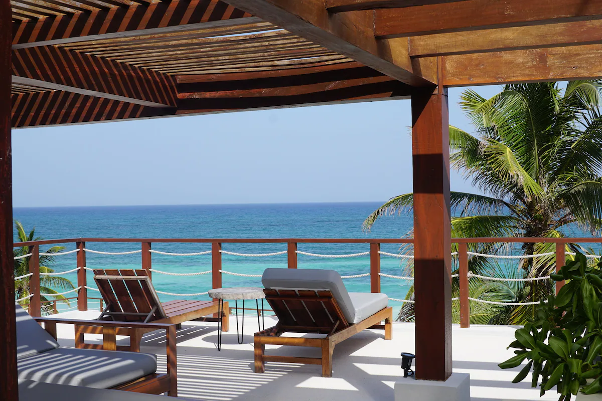 Patio deck view at Sanara  hotel on Tulum Beach 