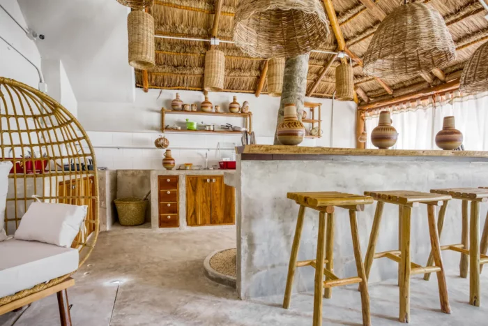 Interior communal kitchen area of Tulum beach hotel Selina