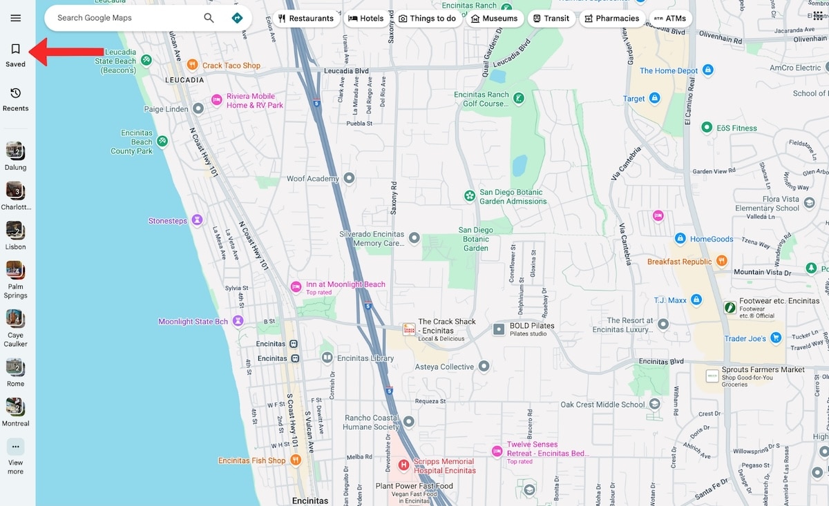 How to visual of how to click the Saved button on Google Maps