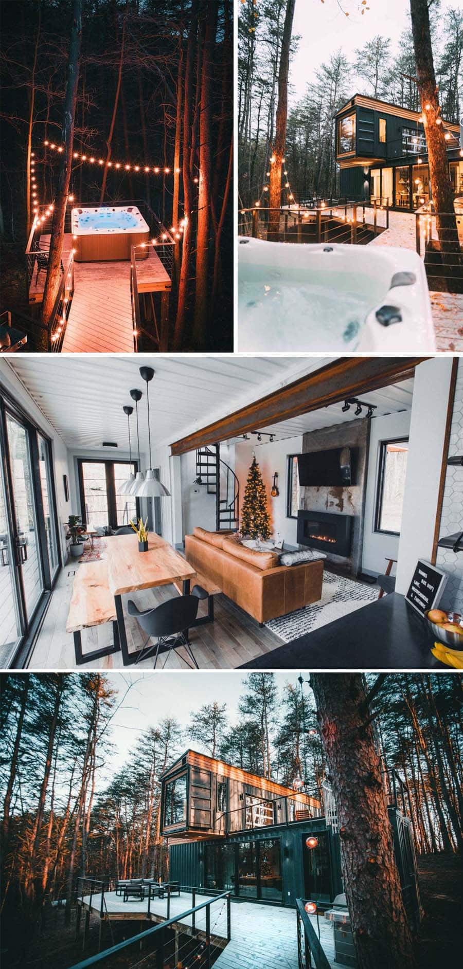 Ohio shipping container Airbnb home with string lights