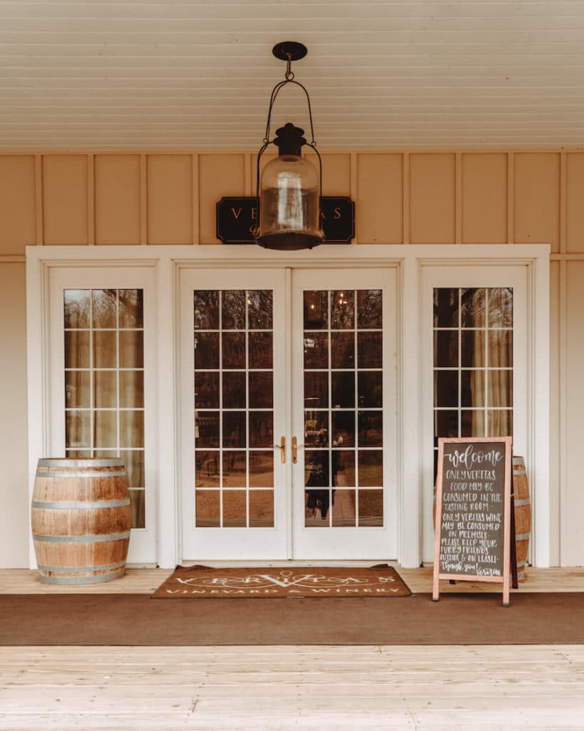 The entrance to Veritas Winery on the Monticello Wine Trail