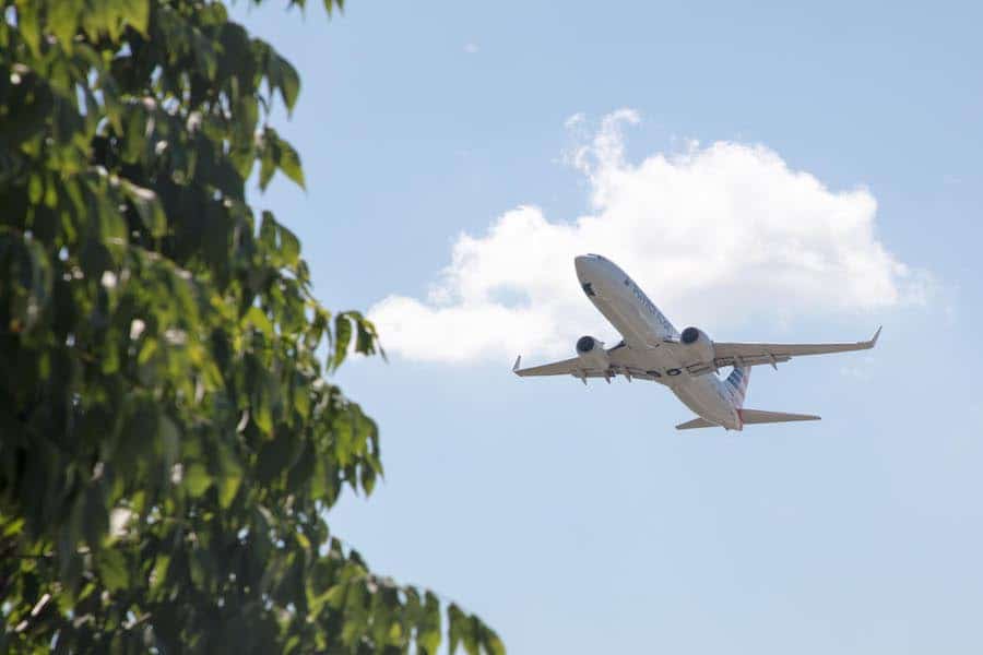 Airplane flying over Gravelly Point