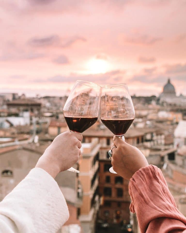 Rooftop wine views overlooking Rome, Italy