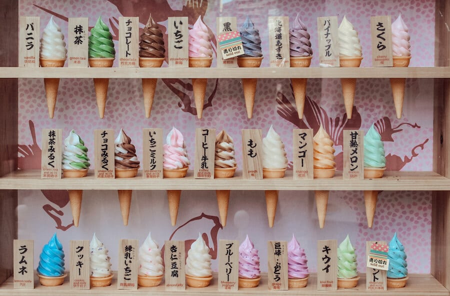 Colorful ice cream cones in Japan