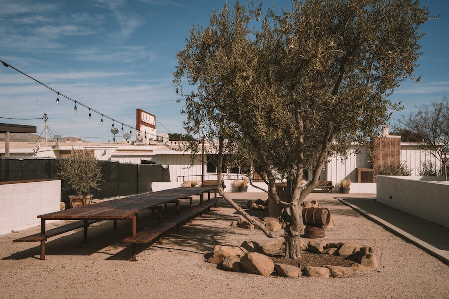 Event outdoor space at the Cuyama Buckhorn with a long wooden table