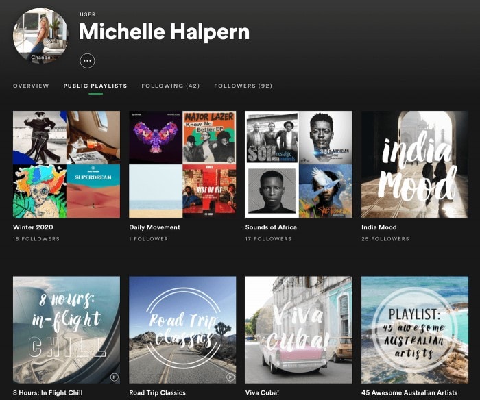 Spotify profile screenshot with global music