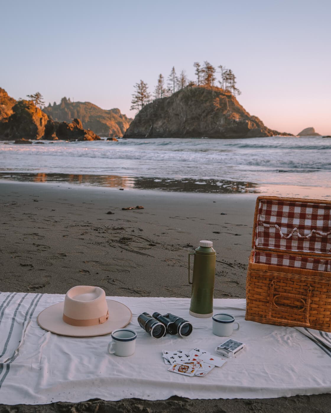 Picnic blanket at College Cove, Trinidad in California