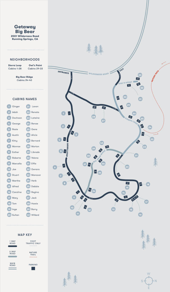 Map of the Getaway House cabins near Los Angeles