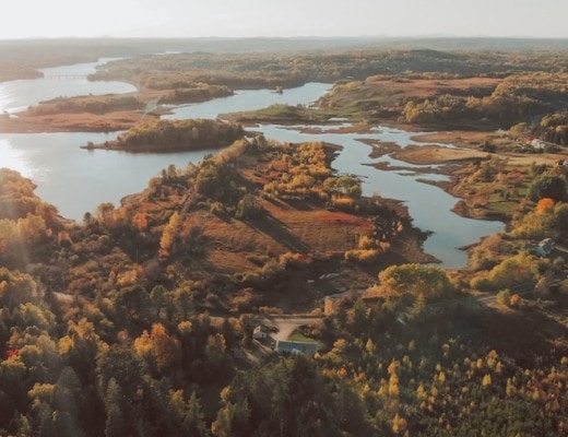 Aerial photo of Maine in autumn