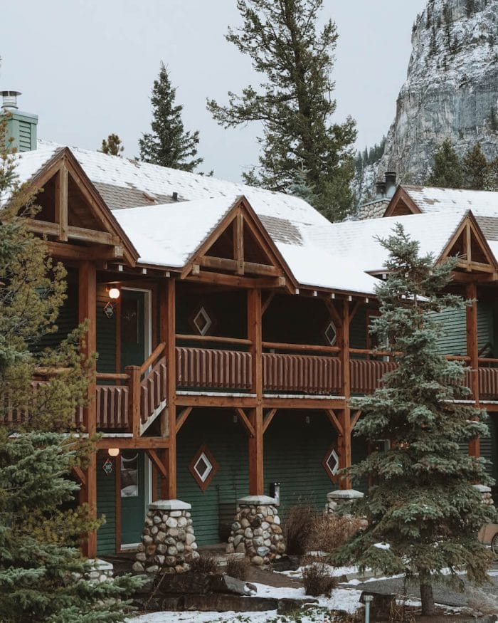 Exterior cabin aesthetic at Buffalo Mountain Lodge in Banff
