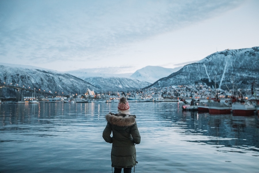 Michelle Halpern at harbor in Northern Norway