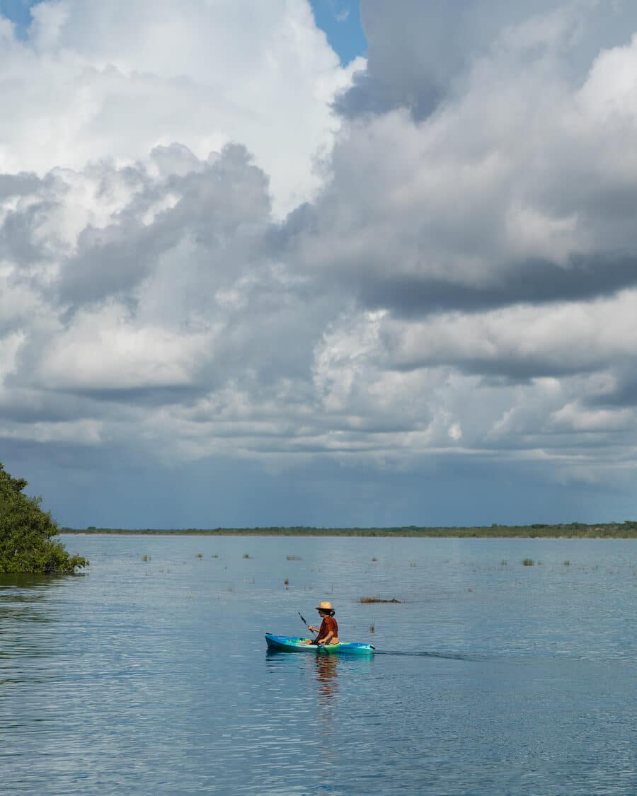 Kayaker on Bacalar Lagoon