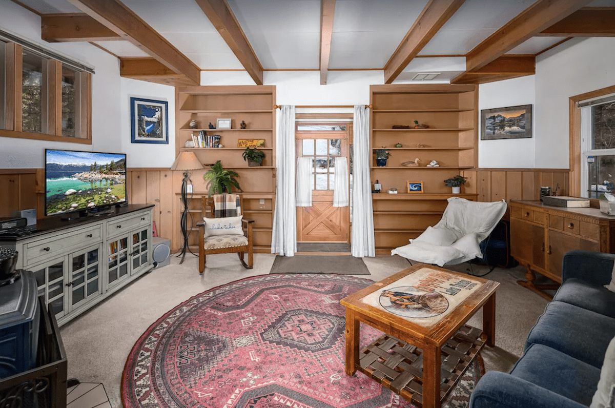 Cozy Gingerbread Cottage living room in Lake Tahoe, California