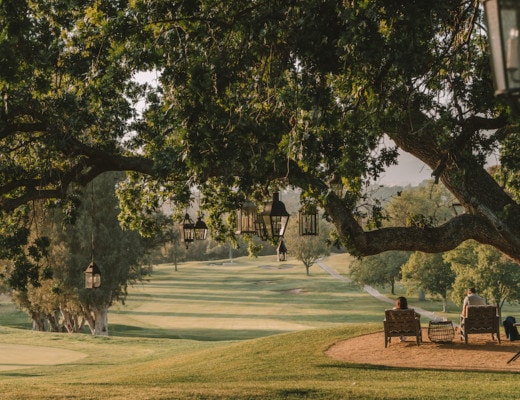 Golf course and lantern filled trees at the Ojai Valley Inn
