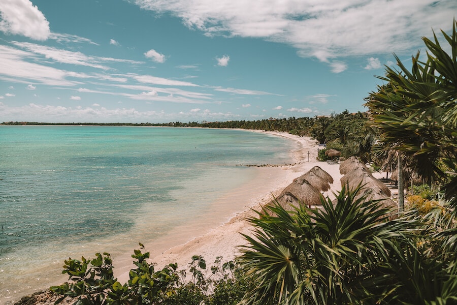 Tulum coastline with beach huts