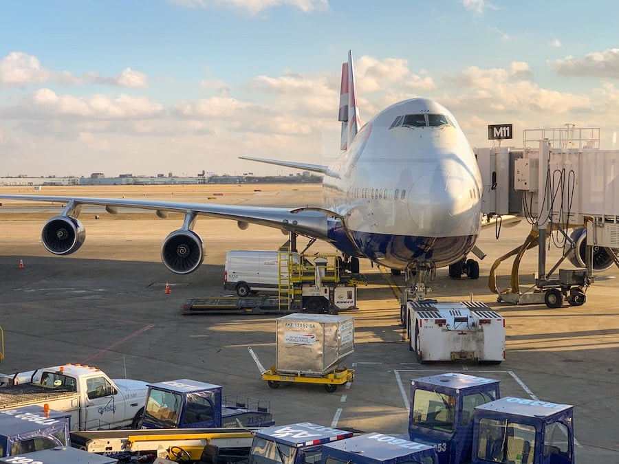 Airplane getting loaded for take-off