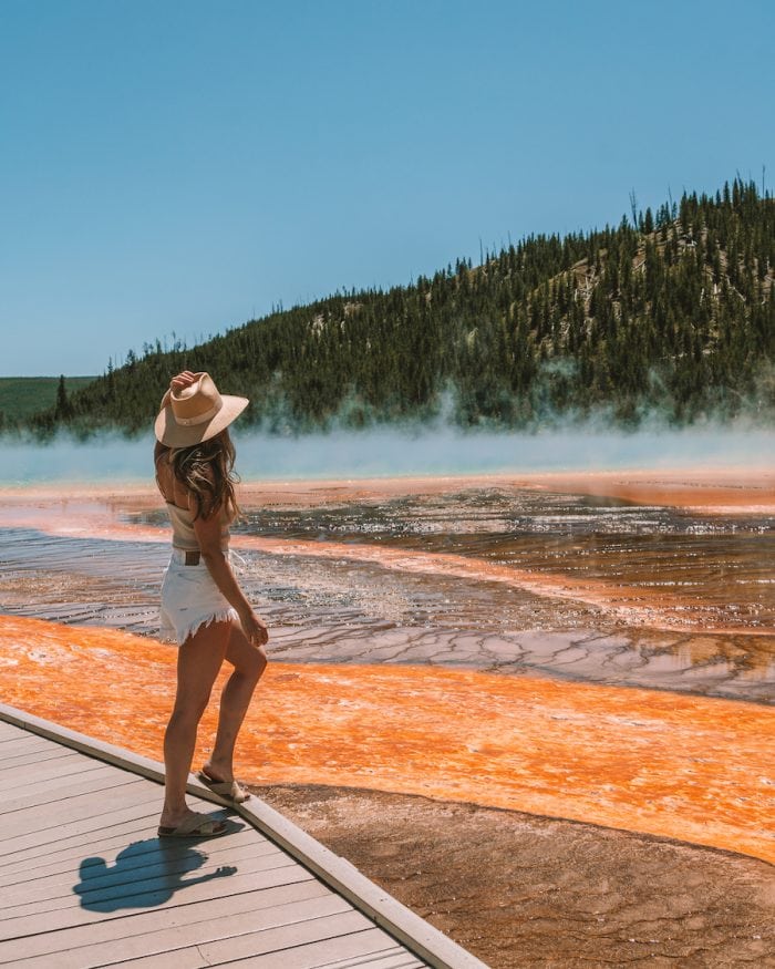 Michelle Halpern looking out over the Grand Prismatic Spring