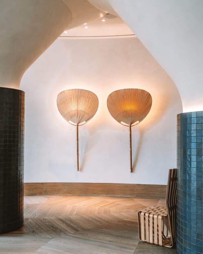Entryway design featuring two fans attached to the wall at Santa Monica Proper hotel