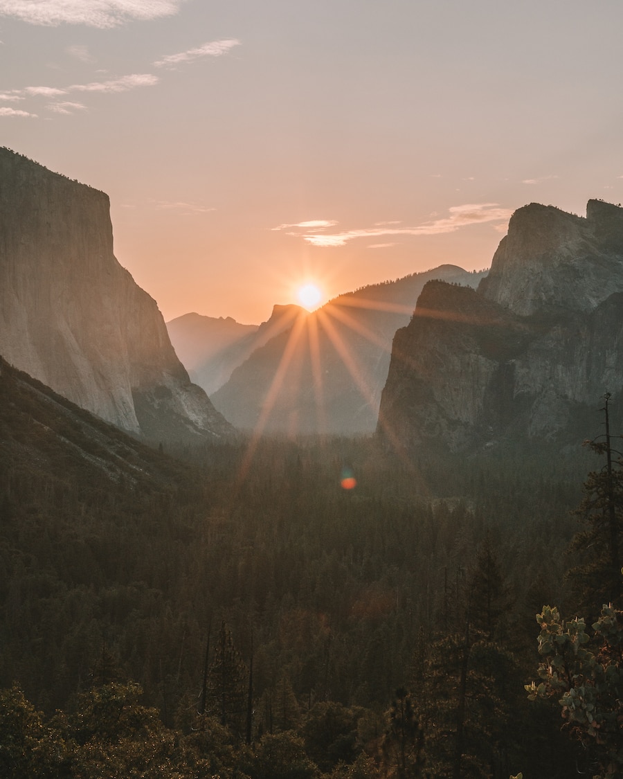 Just after sunrise at Tunnel View, one of the best things to do in Yosemite National Park