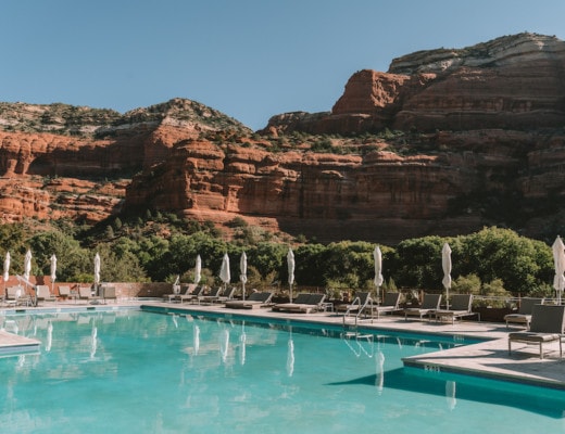 Pool overlooking the towering red rocks at Enchantment Resort, Sedona