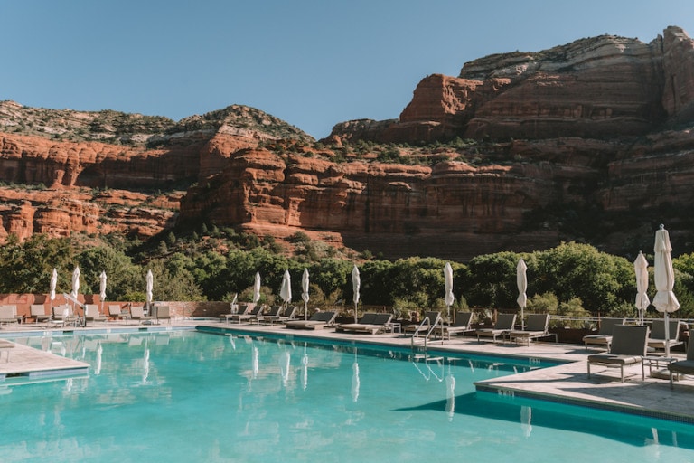Pool overlooking the towering red rocks at Enchantment Resort, Sedona