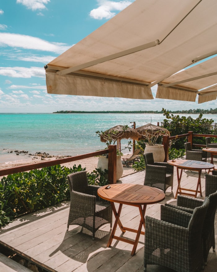 Restaurant patio on beach for Mexico travel tips blog