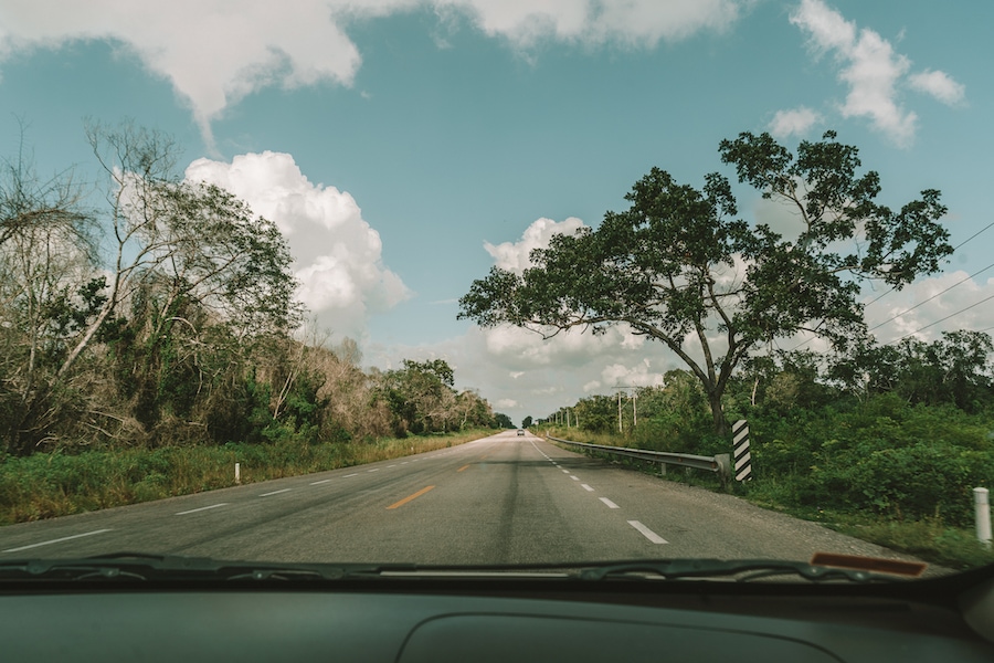 Driving down the road in Mexico