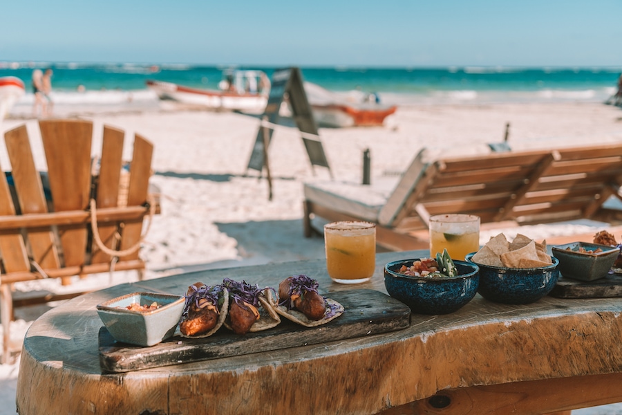 tacos and margaritas on the beach in Mexico