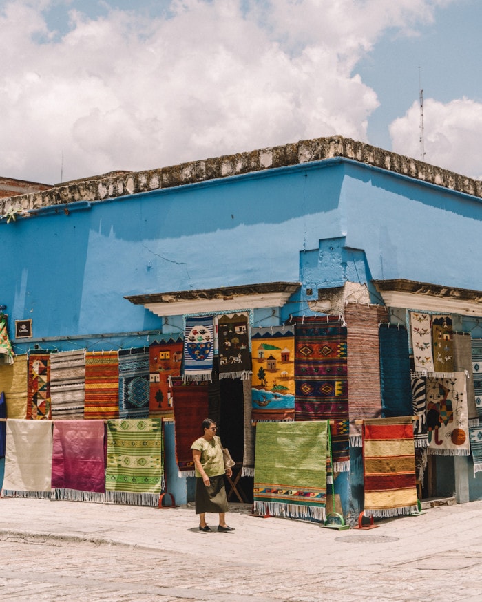 Colorful rug store in Mexico