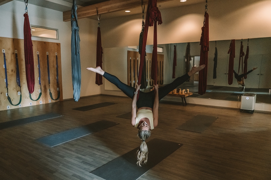 Trying an aerial yoga class at Civana Wellness resort