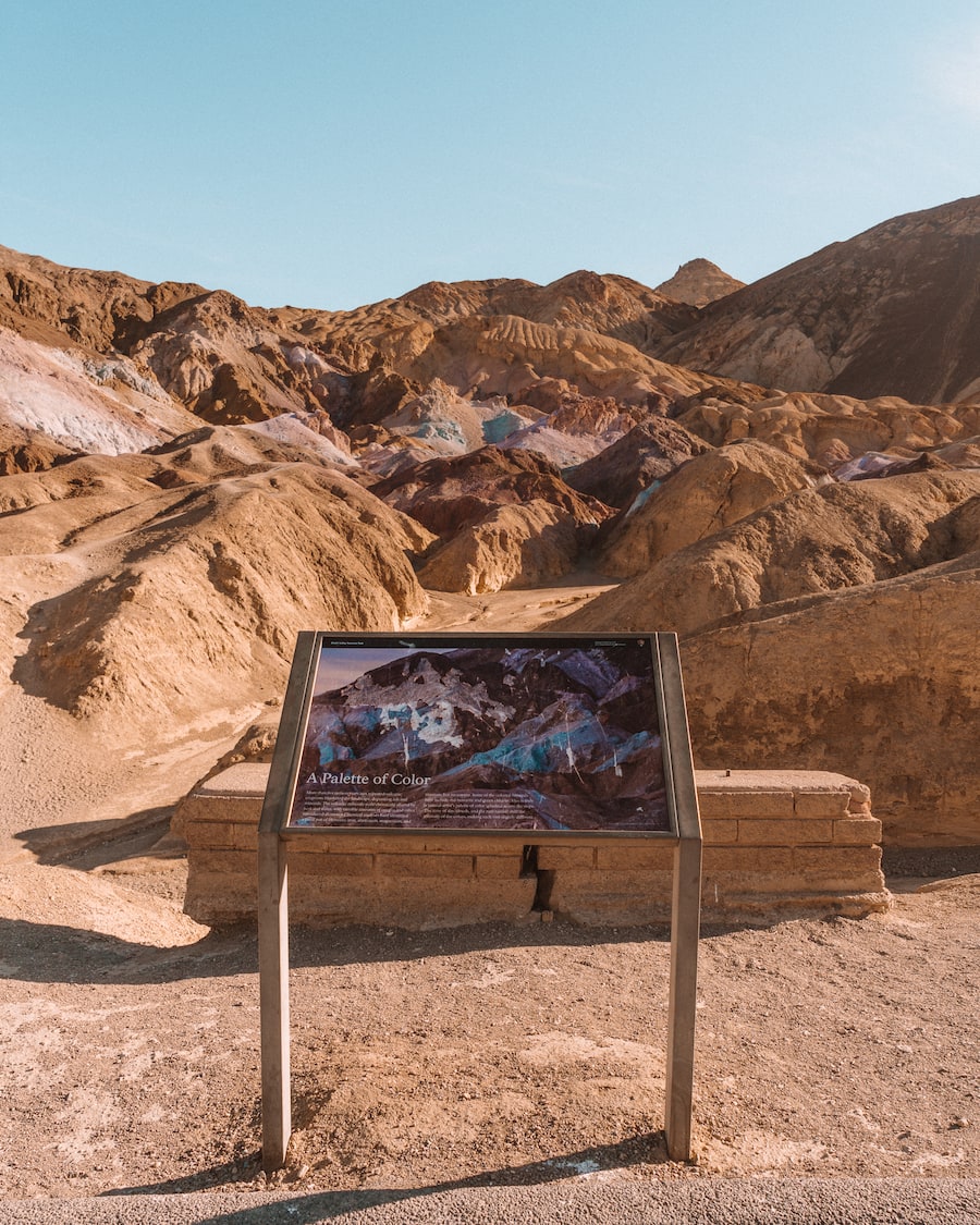 Trail map in Death Valley in winter at Artists Palette