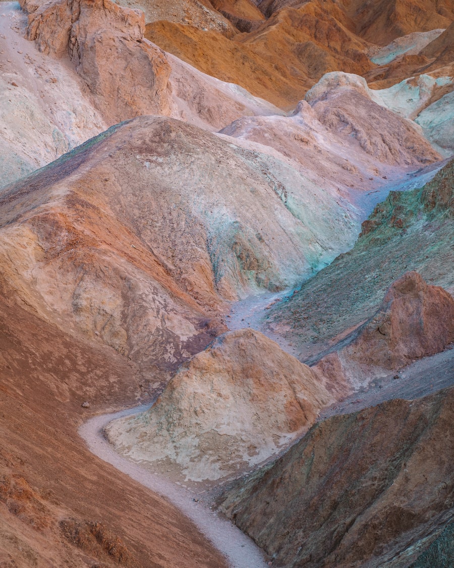 Colorful rocks at Artists Palette in Death Valley in winter
