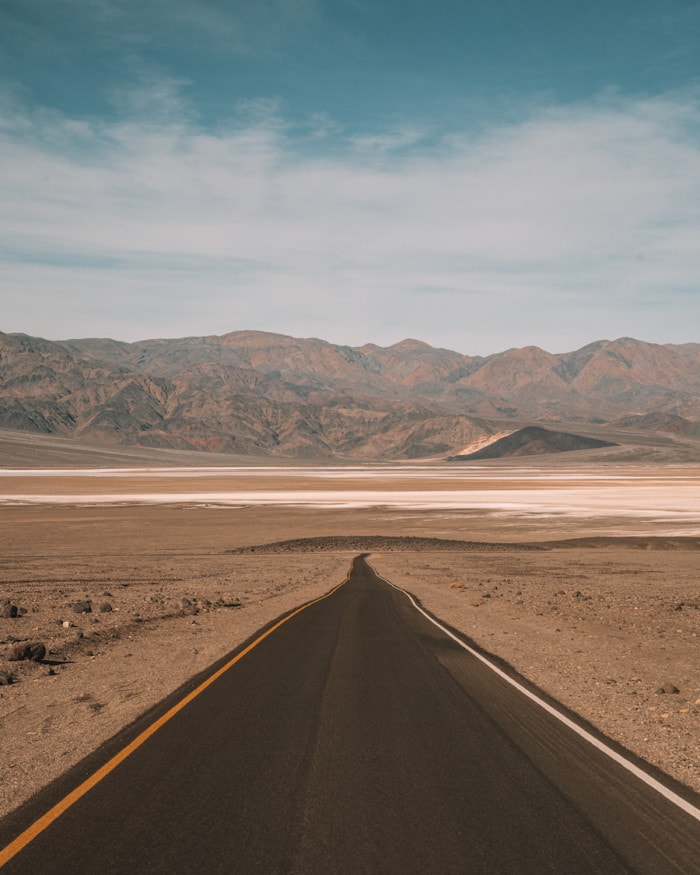 Empty road in Death Valley in winter