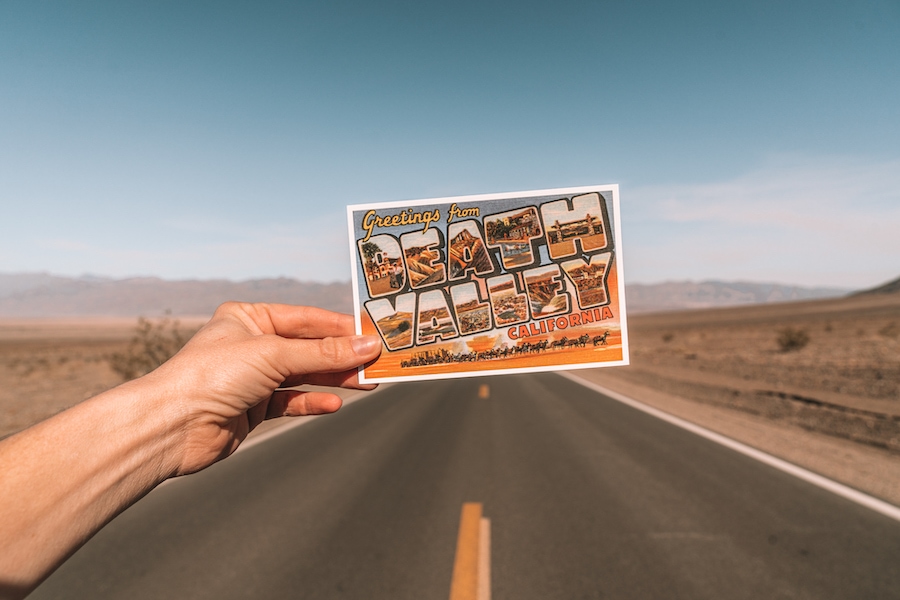 Post card over road in Death Valley
