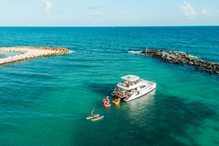 Aerial view of luxury yacht cruise in Tulum