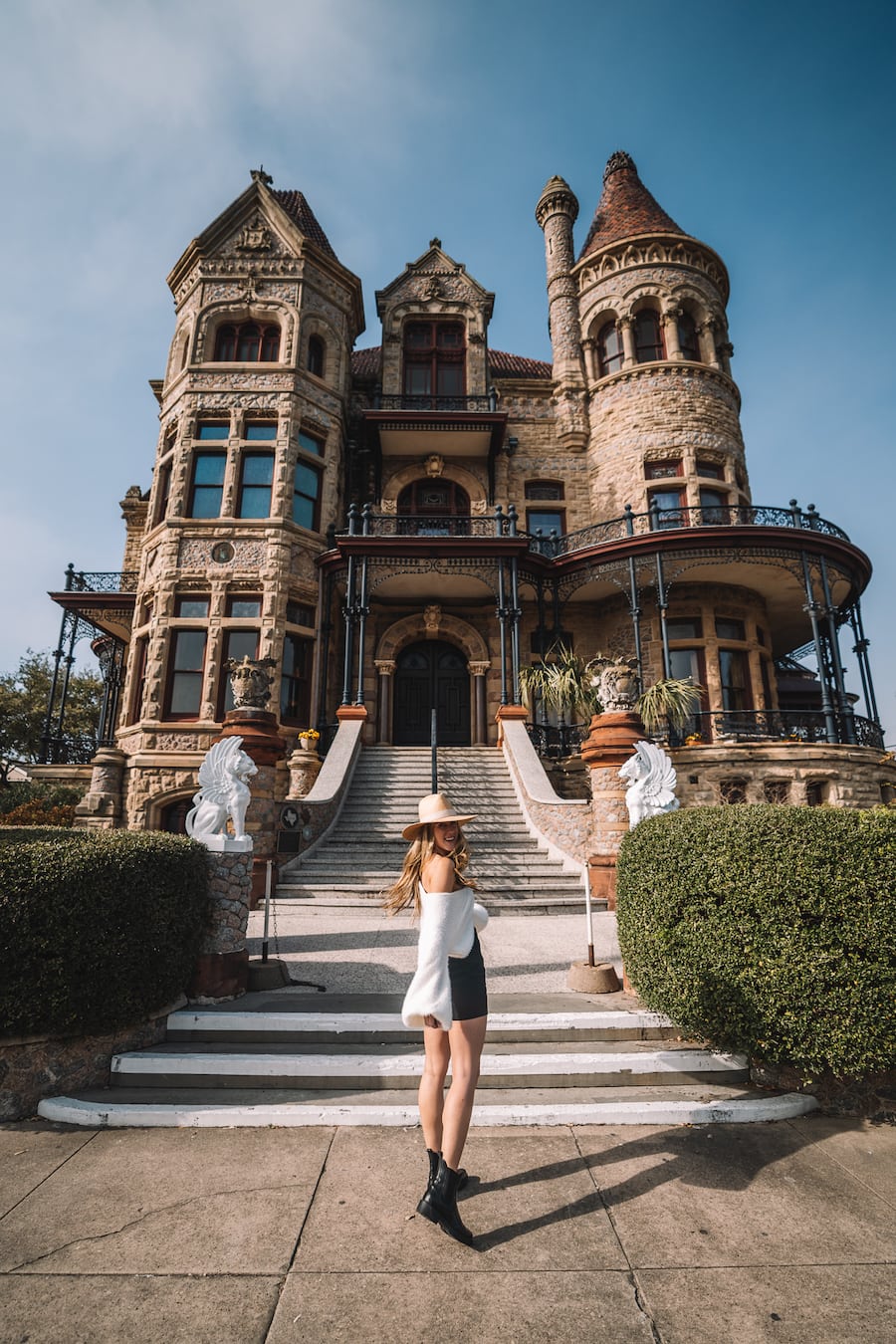 Michelle Halpern posing at Bishops Palace for weekend getaways from Houston blog