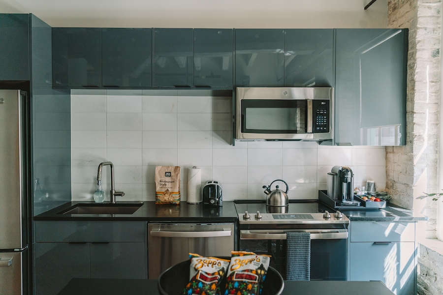 Kitchen view with stainless steel appliances