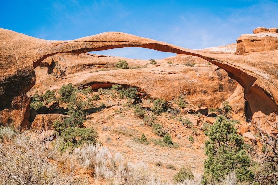 Landscape arch for best hikes in Arches National Park blog