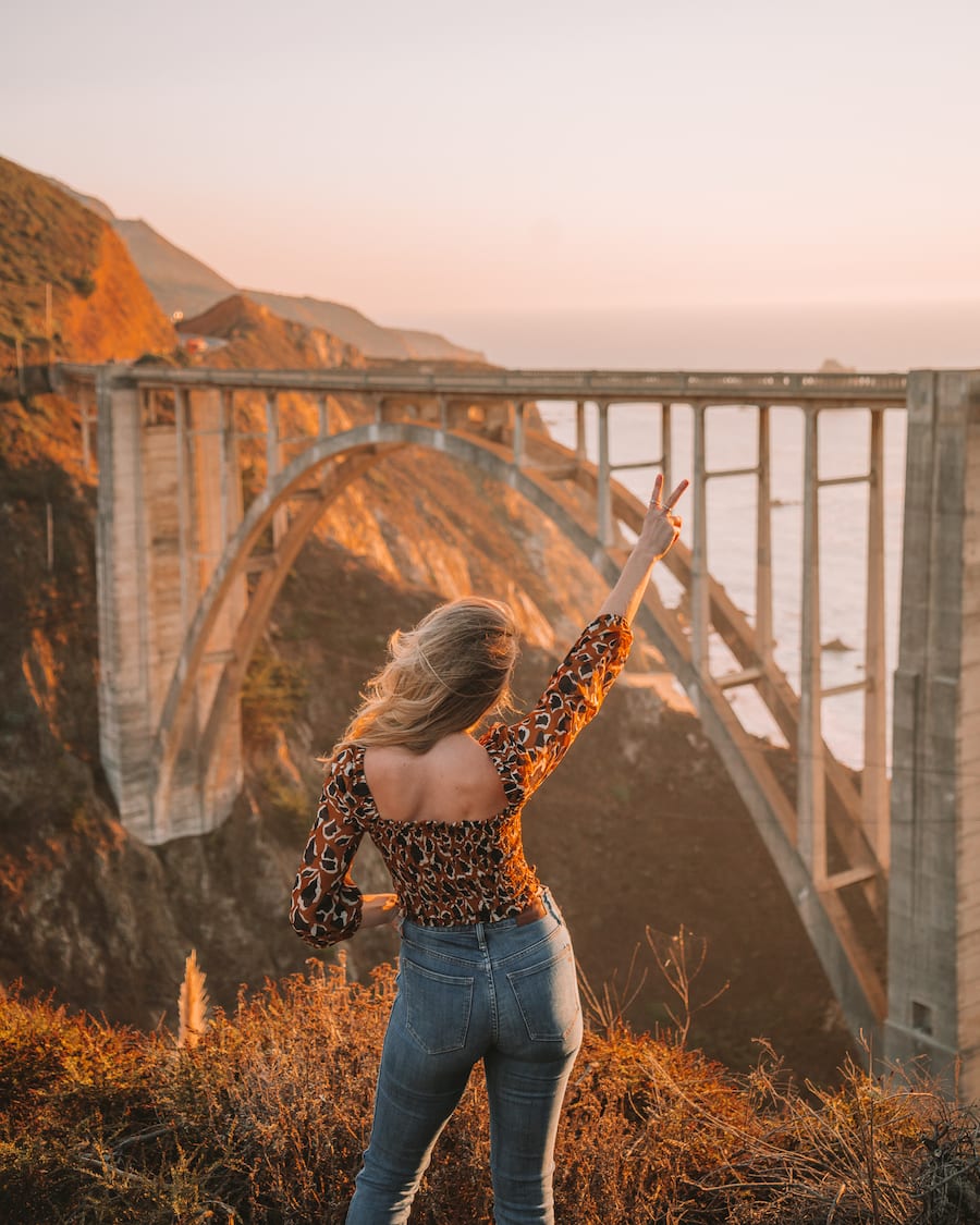 Michelle Halpern at Bixby Bridge for Big Sur road trip blog