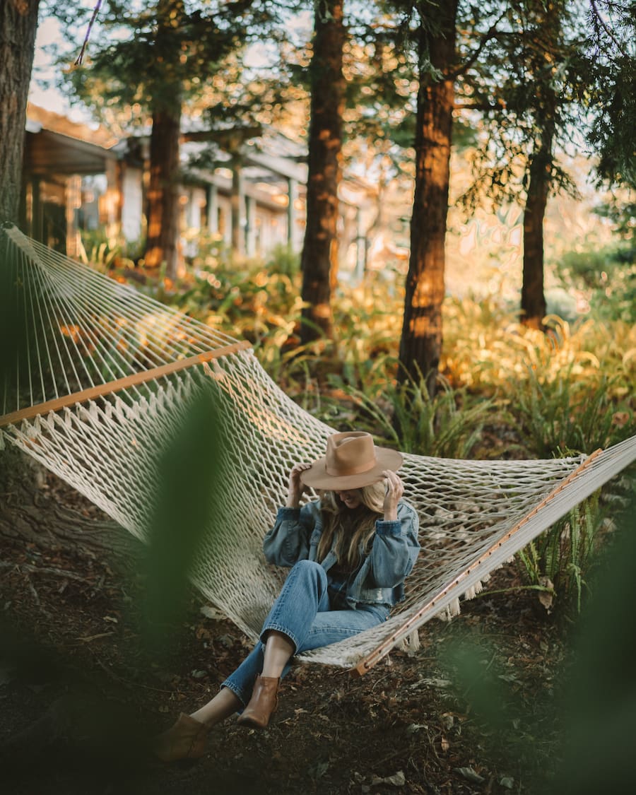 Michelle Halpern in a hammock for Big Sur road trip blog