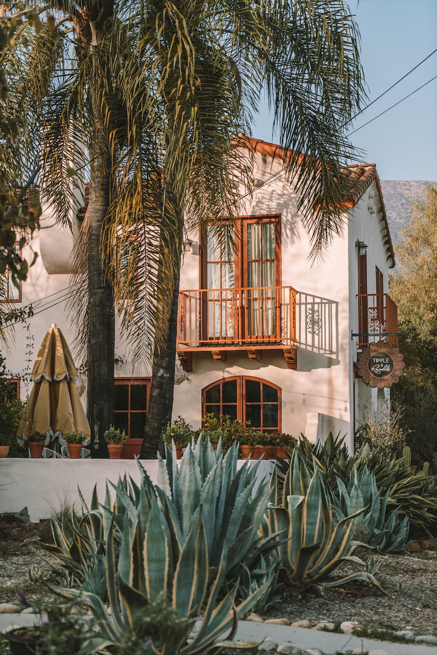 Palm tree and Spanish house in Ojai