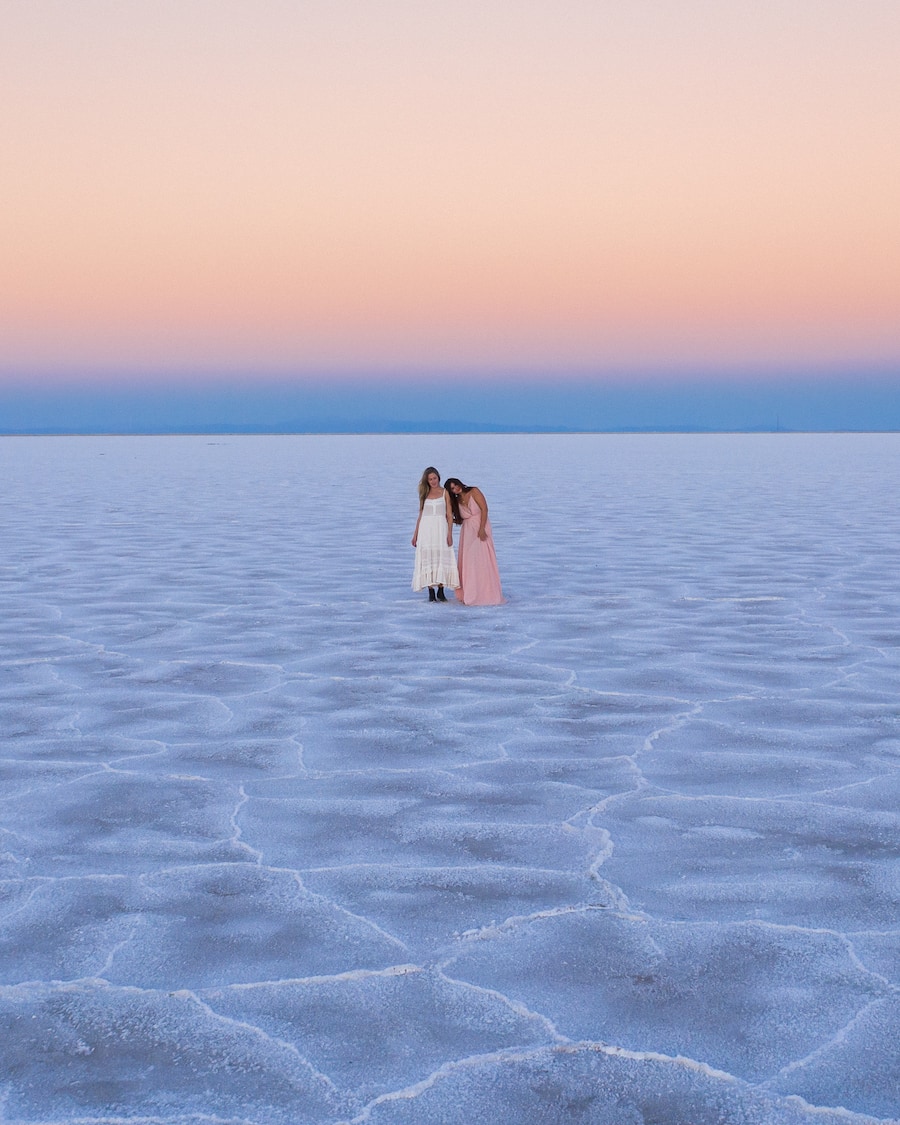 Michelle Halpern posing for Bonneville Salt Flats blog