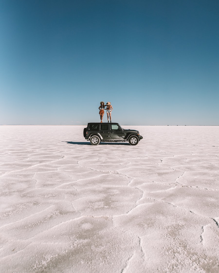 Michelle Halpern on jeep for Bonneville Salt Flats blog