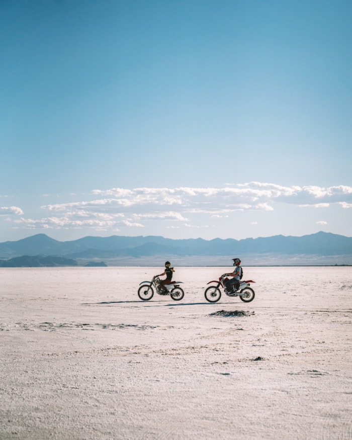 Motorcycles in Bonneville Salt Flats
