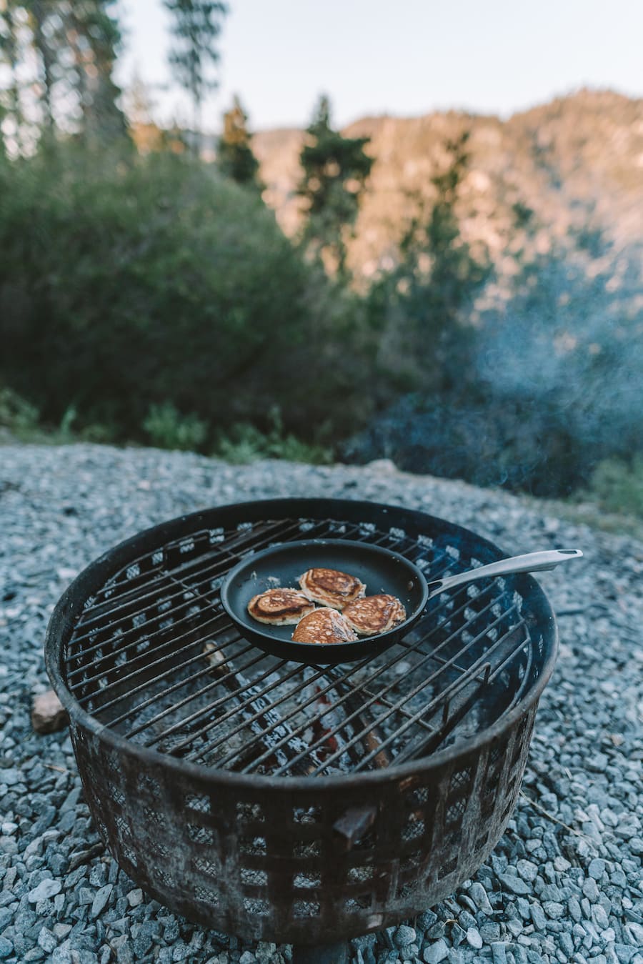Cooking pancakes over the fire pit at Getaway House