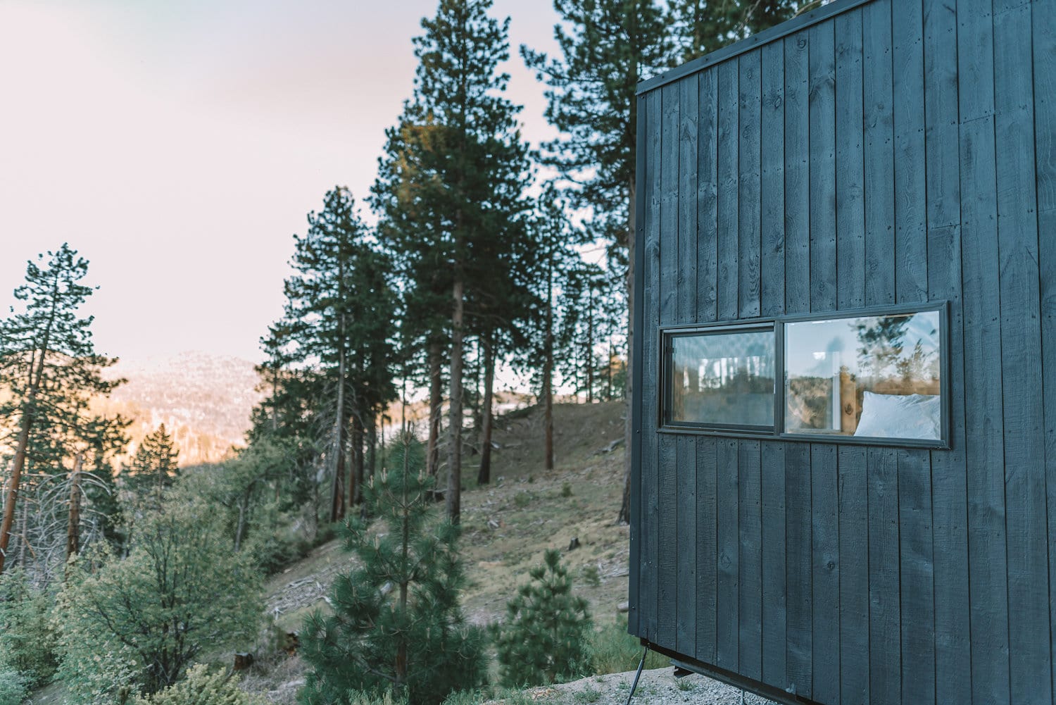 Side view of the Getaway House in Big Bear with view looking out into the valley