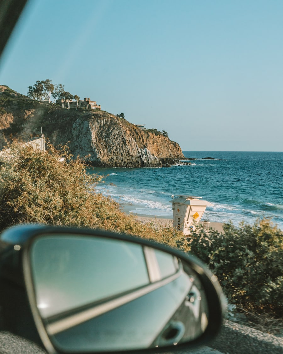Crystal Cove from car for Laguna Beach weekend guide blog