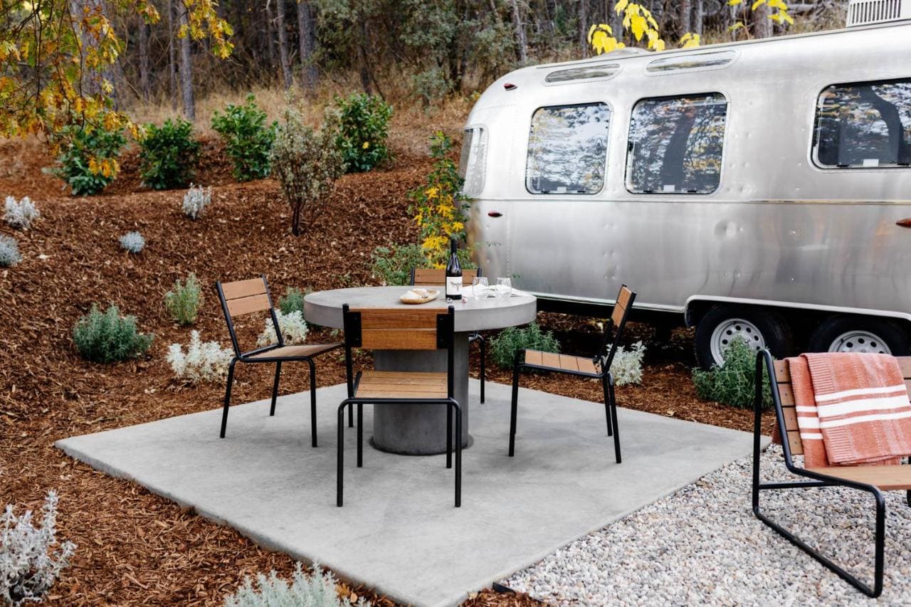 Table outside of Airstream at AutCamp Yosemite